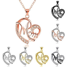 Load image into Gallery viewer, Letter MOM Heart Shape Inlaid Crystal Pendant Necklace Gift for Mother