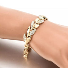 Load image into Gallery viewer, Bohemian Style Gold Bracelet Rhinestone Leaves Chain Bangle